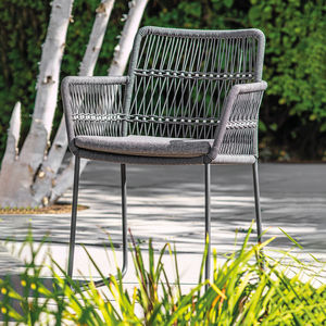 contemporary garden chair / with armrests / sled base / with removable cushion