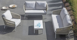 contemporary lounge garden set / water-repellent fabric / aluminum / rope
