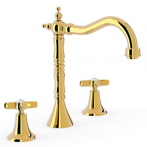 double-handle washbasin mixer tap / free-standing / metal / bathroom
