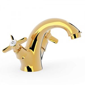 double-handle washbasin mixer tap / free-standing / metal / bathroom
