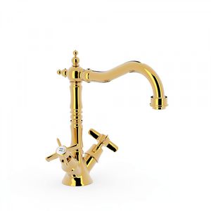 double-handle washbasin mixer tap / free-standing / metal / bathroom