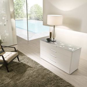 contemporary chest of drawers / lacquered wood / white / beige