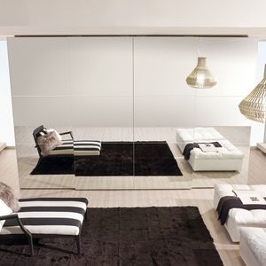 contemporary wardrobe / lacquered wood / sliding door / mirrored