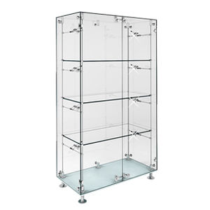 contemporary display case / glass / stainless steel / illuminated
