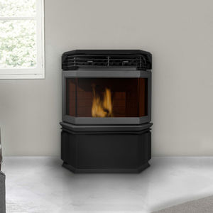 pellet heating stove / contemporary / cast iron / stainless steel