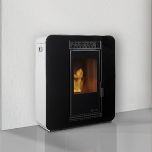 pellet heating stove / contemporary / stainless steel / glass