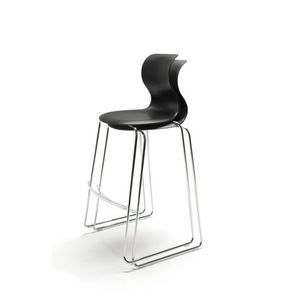 contemporary bar chair / upholstered / with footrest / sled base