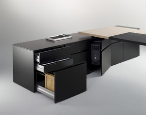 low filing cabinet / wood veneer / laminate / with hinged door