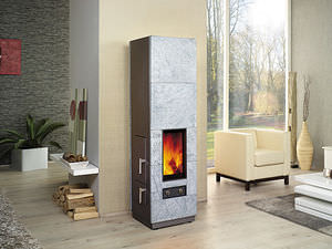 wood heating stove / stone / contemporary