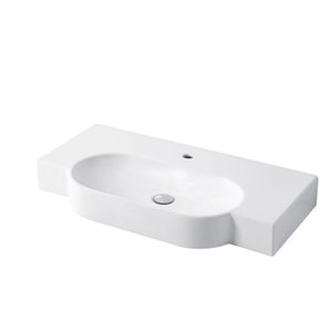 wall-mounted washbasin / rectangular / ceramic / contemporary