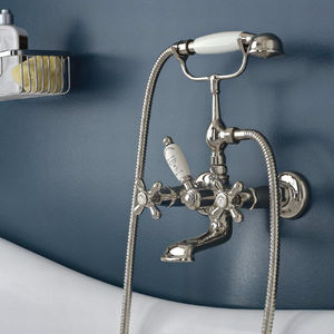double-handle bathtub mixer tap / wall-mounted / metal / bathroom