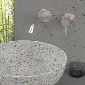 washbasin mixer tap / wall-mounted / stainless steel / bathroom
