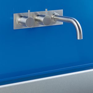 double-handle bathtub mixer tap / built-in / stainless steel / bathroom