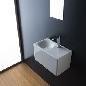 wall-mounted washbasin / rectangular / ceramic / contemporary