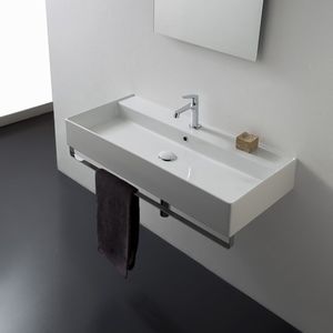 wall-mounted washbasin / rectangular / ceramic / contemporary