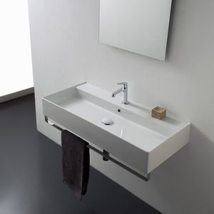 wall-mounted washbasin / rectangular / ceramic / contemporary