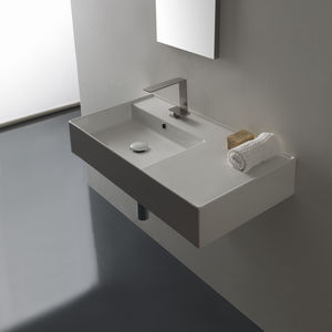 wall-mounted washbasin / rectangular / ceramic / contemporary