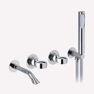 double-handle bathtub mixer tap / wall-mounted / chromed metal / bathroom
