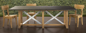contemporary table / metal / teak / rectangular