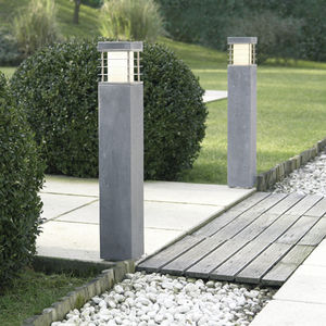 garden bollard light / contemporary / stainless steel / iroko