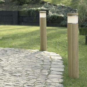 garden bollard light / contemporary / stainless steel / iroko