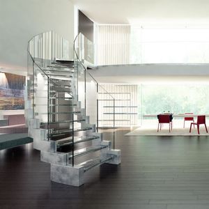 helical staircase / metal frame / glass steps / without risers