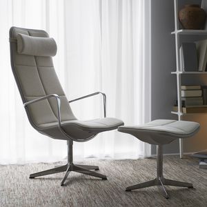 contemporary armchair / aluminum / leather / with headrest