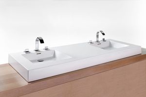 double washbasin / countertop / rectangular / composite