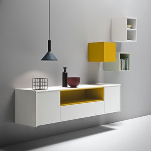 wall-mounted sideboard / contemporary / lacquered wood / white