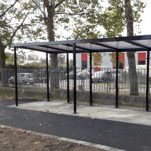 glass bus shelter / metal / wooden