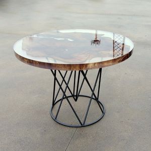 contemporary coffee table / cherrywood / resin / metal base