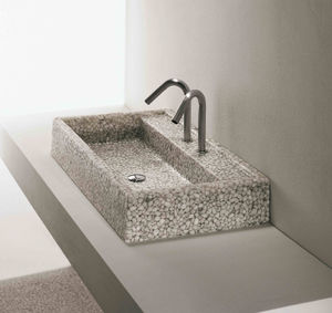 countertop washbasin / rectangular / Riverstone® / contemporary
