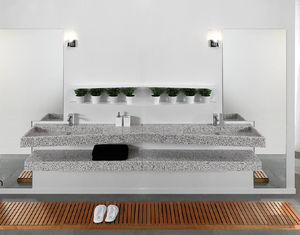 double washbasin / wall-mounted / rectangular / stone