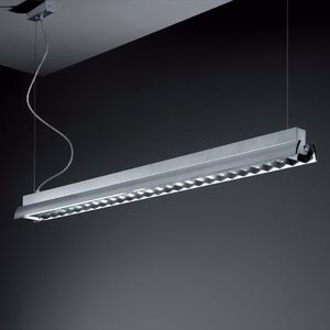 hanging light fixture / fluorescent / linear / sheet metal