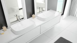 double washbasin / countertop / rectangular / ceramic