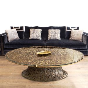 contemporary coffee table / glass / metal / oval