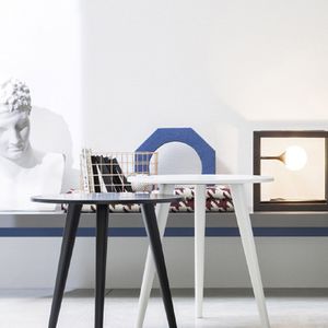 contemporary bedside table / lacquered wood / round / white