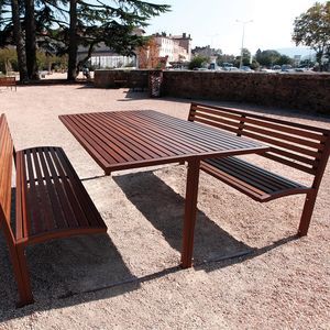 contemporary bench and table set