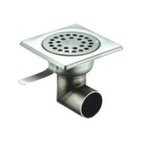 stainless steel floor drain / for public spaces / with horizontal outlet / square