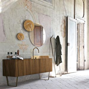 free-standing washbasin cabinet / wooden / contemporary / with mirror