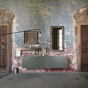 wall-hung washbasin cabinet / wooden / contemporary / with integrated cupboards