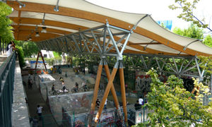 metal and wooden frame tensile structure