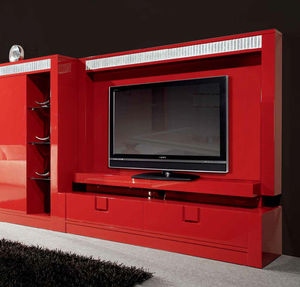 contemporary TV wall unit / wooden / lacquered wood