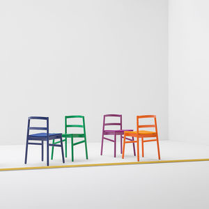 Scandinavian design chair / upholstered / lacquered wood / stained wood