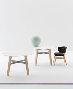 contemporary table / beech / laminated MDF / beech base