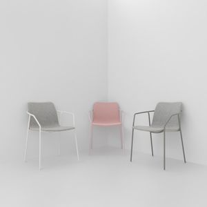 contemporary chair / upholstered / with armrests / fabric