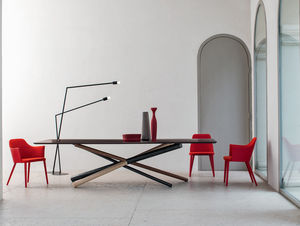 contemporary dining table / wooden / tempered glass / rectangular