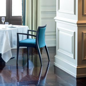contemporary chair / upholstered / with armrests / stackable
