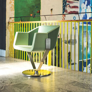 contemporary chair / upholstered / swivel / central base