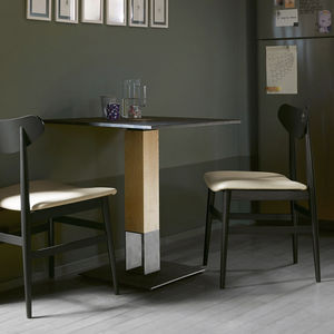 contemporary bistro table / steel / oak / steel base